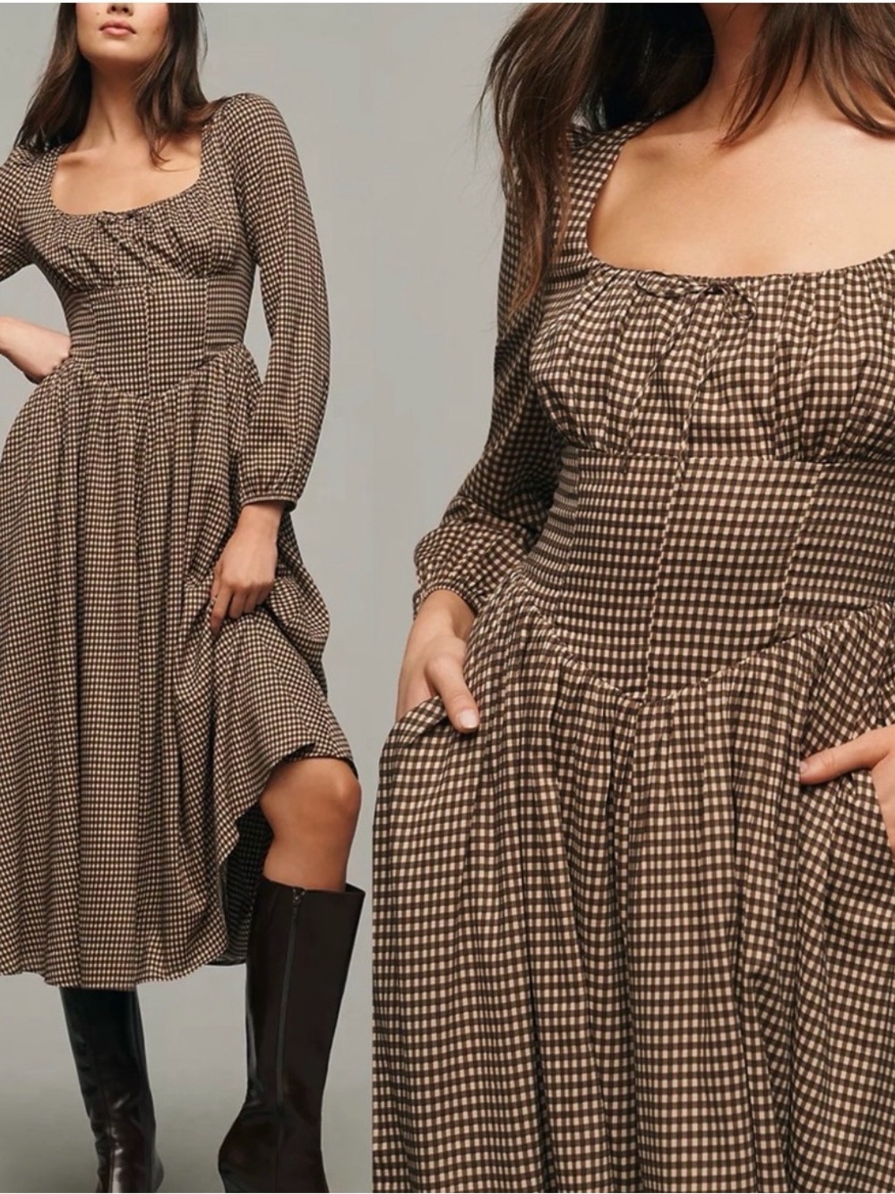 NEW NWT Reformation Oria Gingham Long Sleeve Cotton Maxi Dress - Picture 2 of 2